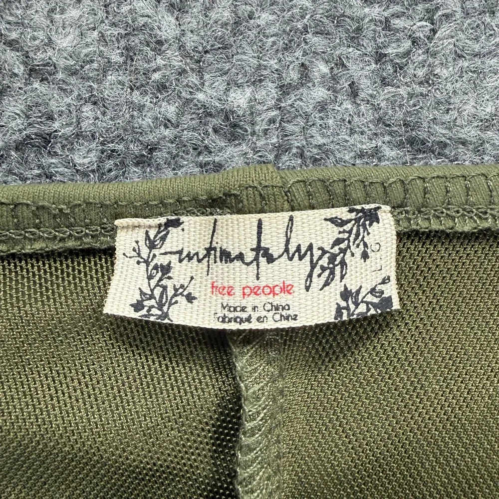 Free People‎ Crop Top Women Large Olive Green Ruffle Shoulder Square Neck Boho